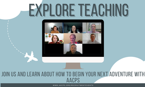 Explore Teaching, Join us and learn about how to begin your next adventure with AACPS; Blue sky with cloud and plane flying