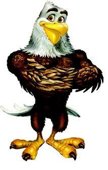 Cartoon eagle standing with wings wings folded 
