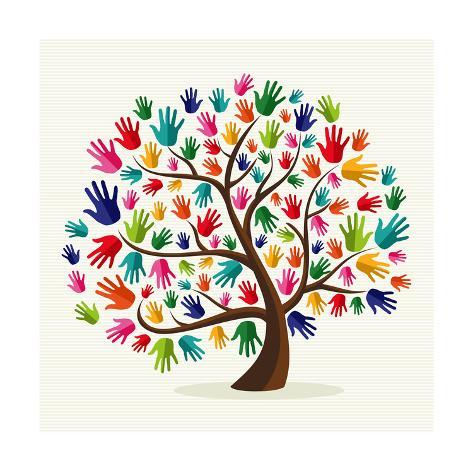Tree with multicolor handprint leaves
