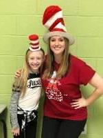 Teacher and Student with Dr. Seuss hats 