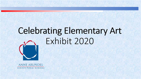 Celebrating Elementary Art Winter Exhibit 2020 Light Blue Background with logo