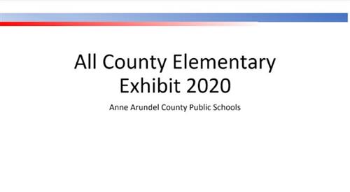 All County Elementary School Art Exhibit 2020 - white background with blue and red stripe at top