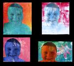 Four pop art self portraits with various colors