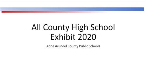 All County High School Art Exhibit 2020 - White background with blue and red stripe at the top