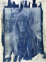Blue siena type photo of a long-haired girl