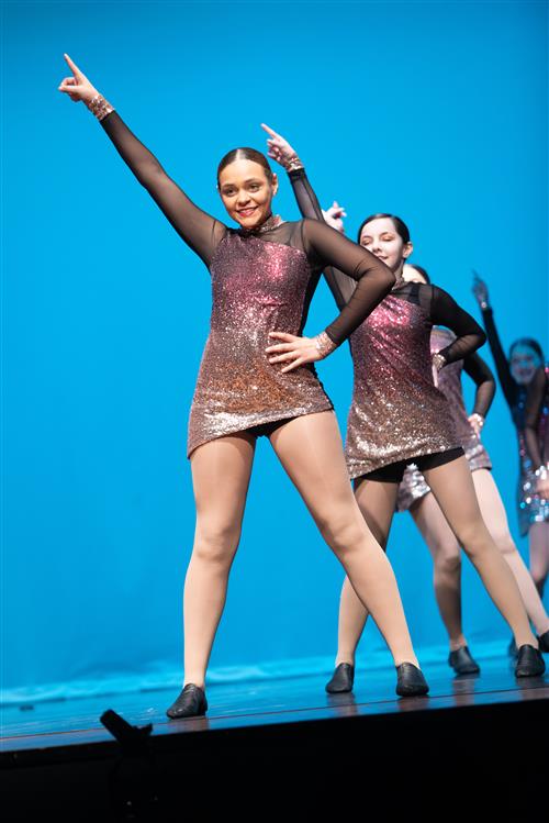 Dancer from Brooklyn Park MS PVA program performing in a jazz piece at the 2020 Dance Festivals - Middle School Gala