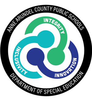 Black circle Anne Arundel County Public Schools Department of Special Education Inside Integrity Inclusivity Innovation