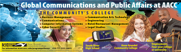Global Communications & Public Affairs at AACC- image of the world, technology, students, and judge. 