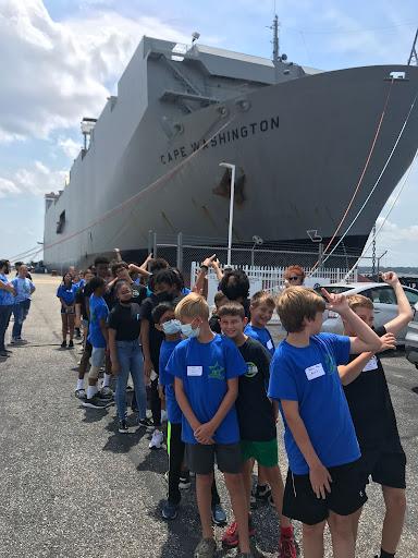 Students on a field trip to Baltimore harbor