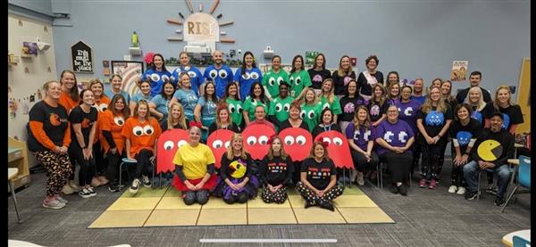 Staff dressed as PACman